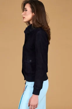 Donna D'Arienzo Faty - Bomber in pelle camoscio blu con bottoni