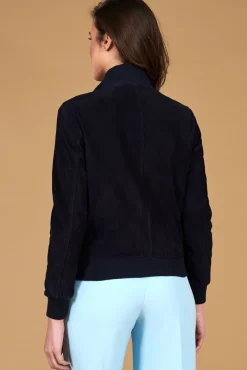 Donna D'Arienzo Faty - Bomber in pelle camoscio blu con bottoni