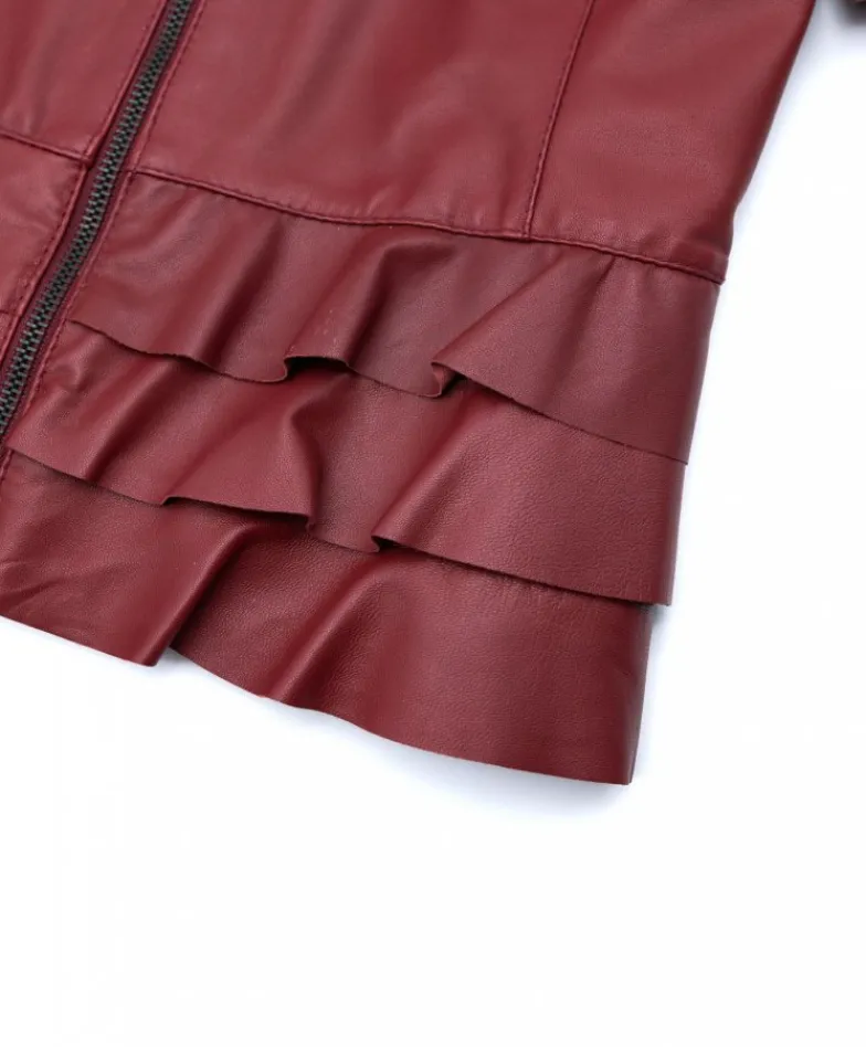 Donna D'Arienzo F105BL - Giacca in pelle bordeaux con balze nappa effetto liscio