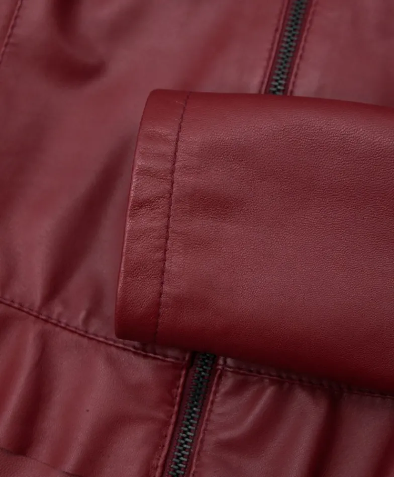Donna D'Arienzo F105BL - Giacca in pelle bordeaux con balze nappa effetto liscio