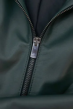 Donna D'Arienzo F105BL - Giacca in pelle naturale verde con balze effetto liscio