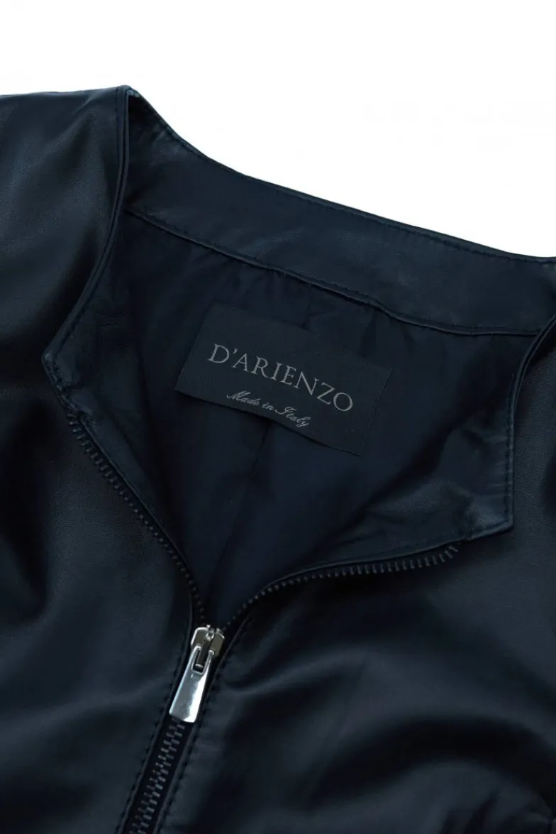 Donna D'Arienzo F105BL - Giacca in pelle nera con balze nappa effetto liscio