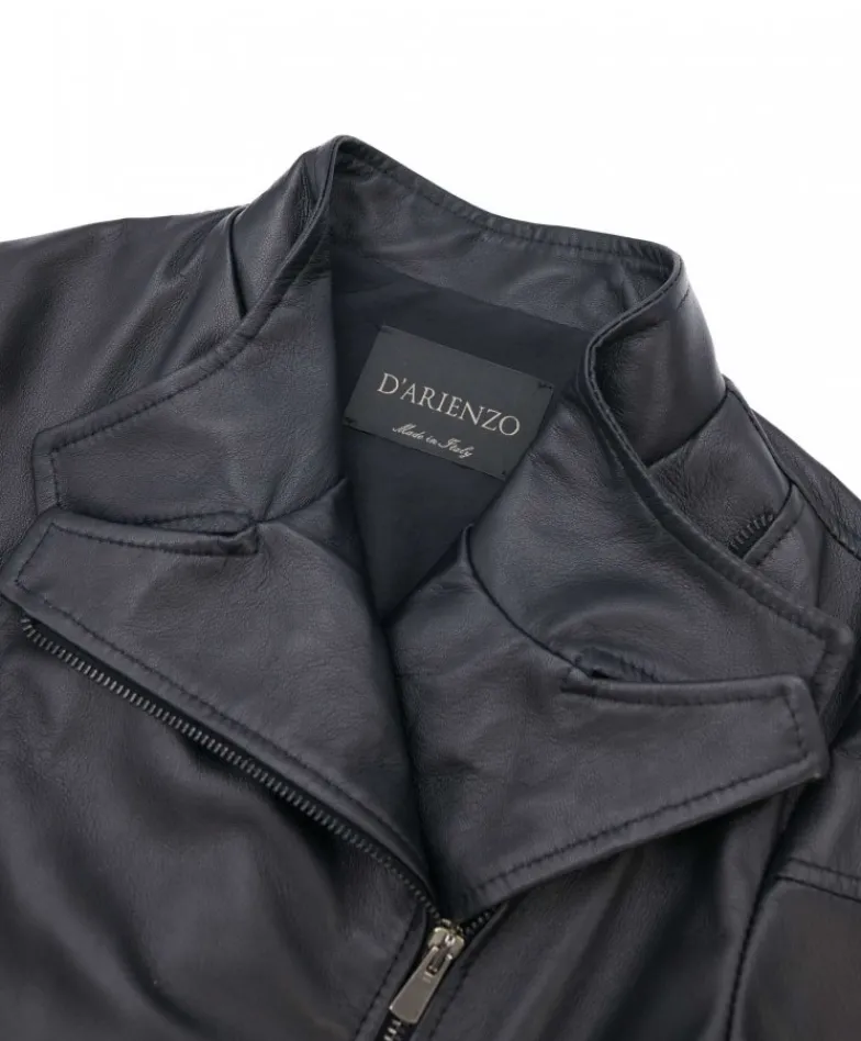 Donna D'Arienzo Fiamma - Bolero in pelle nera nappa effetto liscio