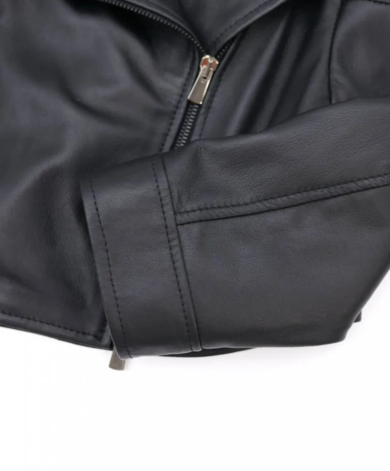 Donna D'Arienzo Fiamma - Bolero in pelle nera nappa effetto liscio