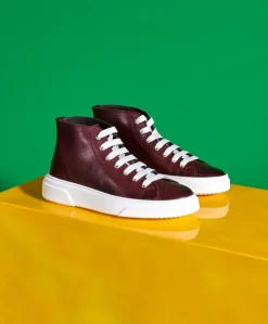 Uomo D'Arienzo Firenze - Sneakers alta in pelle bordeaux da uomo