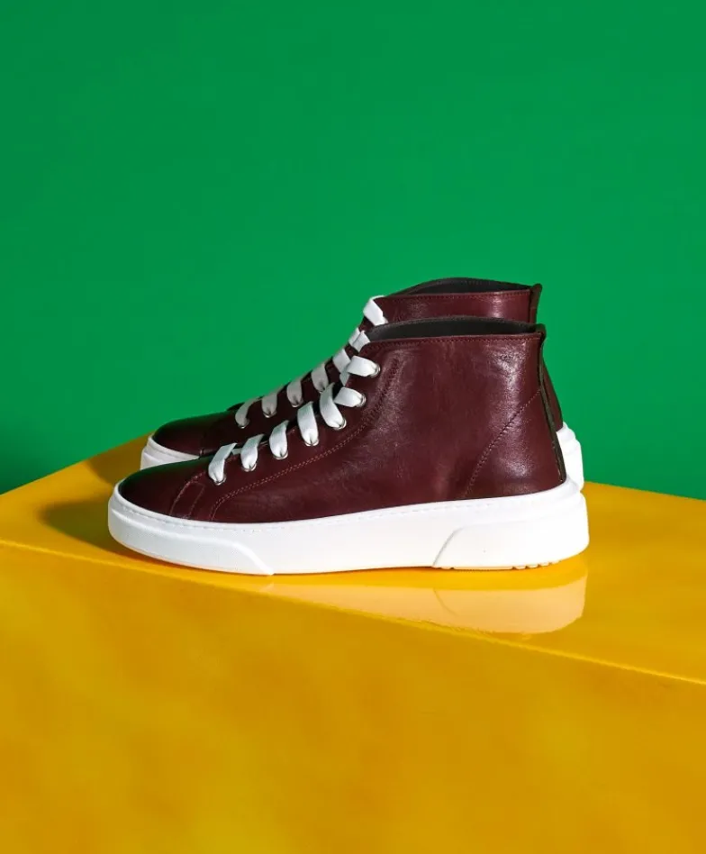 Uomo D'Arienzo Firenze - Sneakers alta in pelle bordeaux da uomo