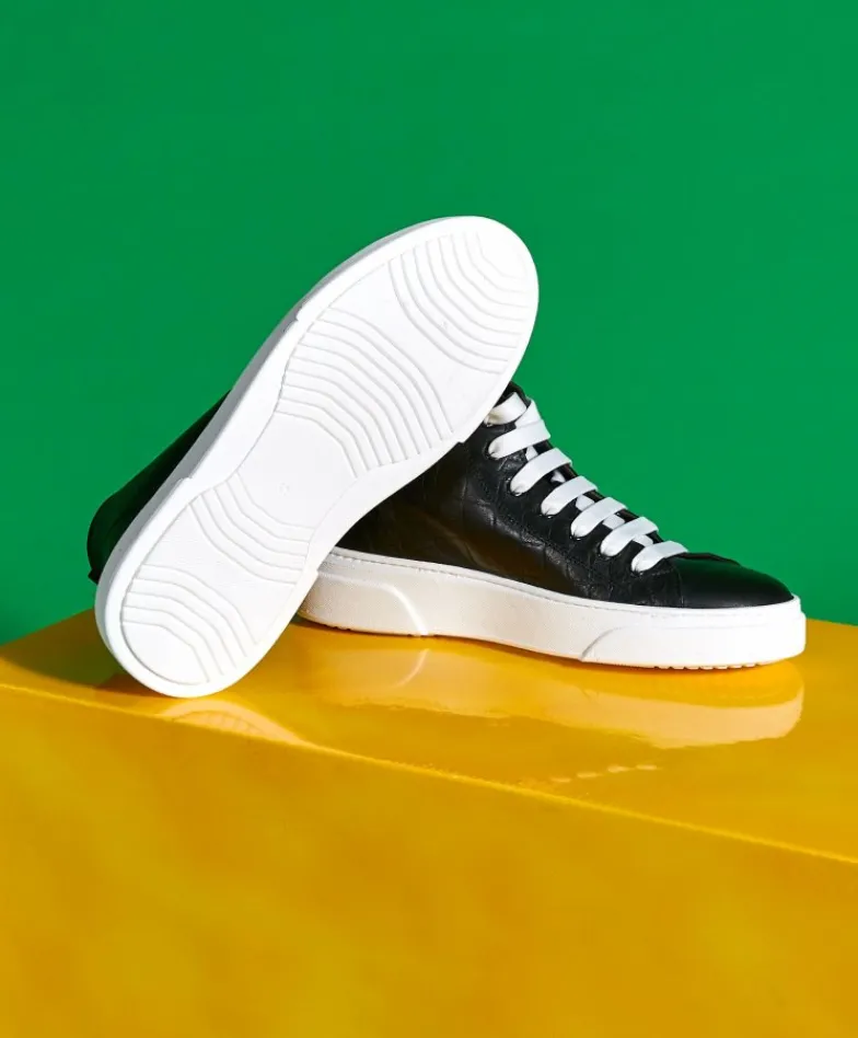 Uomo D'Arienzo Firenze - Sneakers alta in pelle nera stampa cocco da uomo