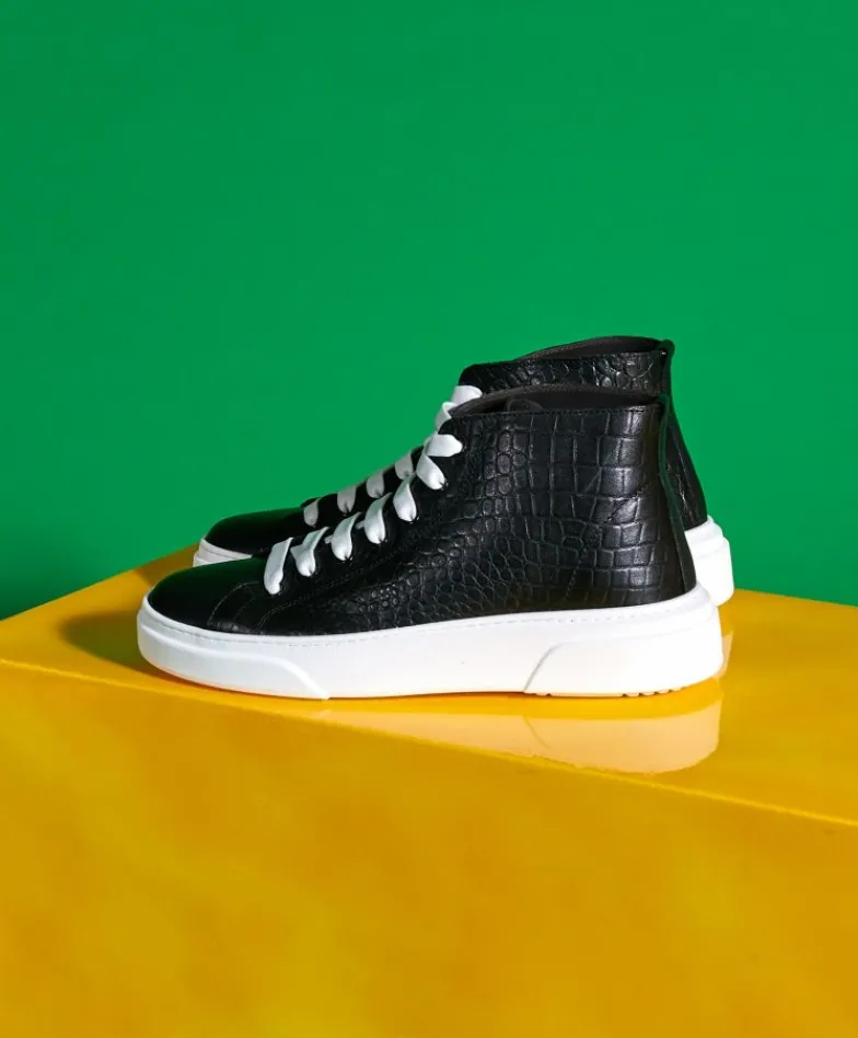 Uomo D'Arienzo Firenze - Sneakers alta in pelle nera stampa cocco da uomo