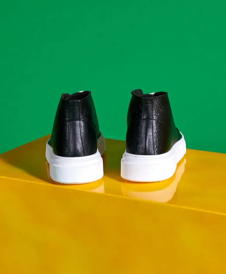 Uomo D'Arienzo Firenze - Sneakers alta in pelle nera stampa cocco da uomo
