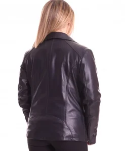 Donna D'Arienzo Flores - Giacca chiodo in pelle nera taglie forti nappa effetto liscio