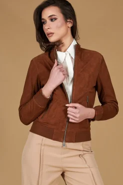 Donna D'Arienzo G154 - Bomber in pelle camoscio cuoio colletto coreana