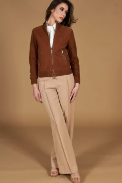 Donna D'Arienzo G154 - Bomber in pelle camoscio cuoio colletto coreana