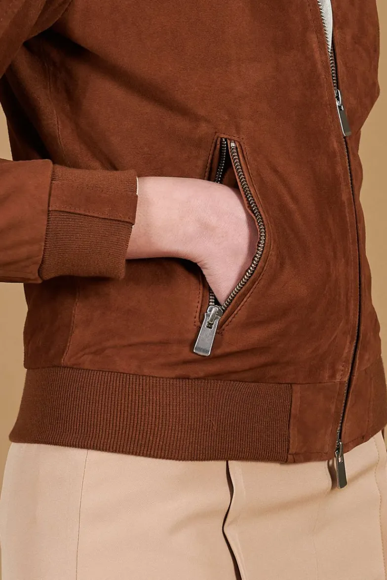 Donna D'Arienzo G154 - Bomber in pelle camoscio cuoio colletto coreana