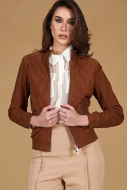 Donna D'Arienzo G154 - Bomber in pelle camoscio cuoio colletto coreana