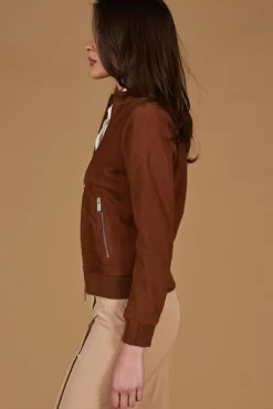 Donna D'Arienzo G154 - Bomber in pelle camoscio cuoio colletto coreana