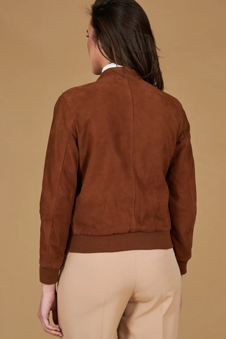 Donna D'Arienzo G154 - Bomber in pelle camoscio cuoio colletto coreana