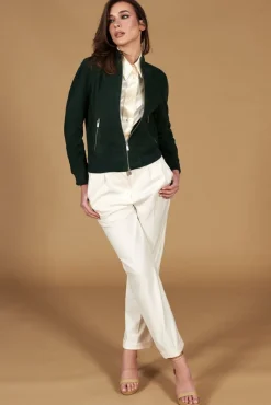 Donna D'Arienzo G154 - Bomber in pelle camoscio verde colletto coreana