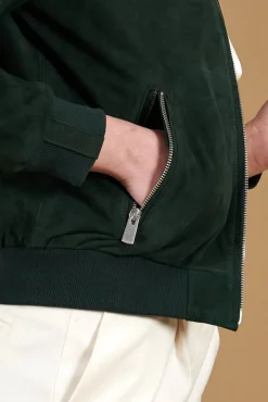 Donna D'Arienzo G154 - Bomber in pelle camoscio verde colletto coreana
