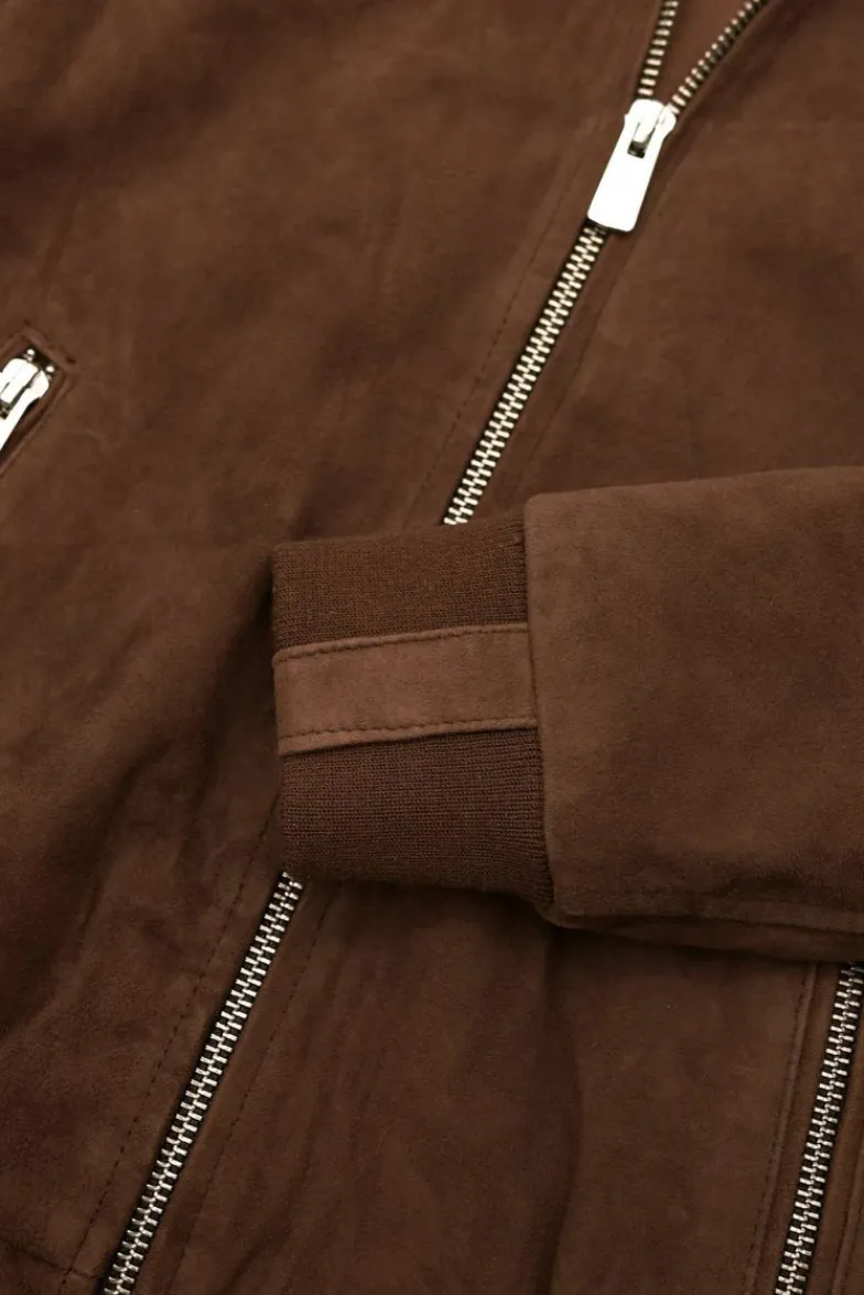 Donna D'Arienzo G154 - Bomber in pelle camoscio fango colletto coreana