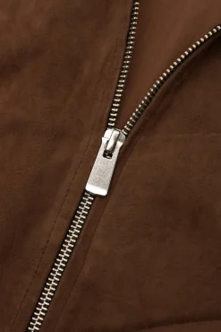 Donna D'Arienzo G154 - Bomber in pelle camoscio fango colletto coreana
