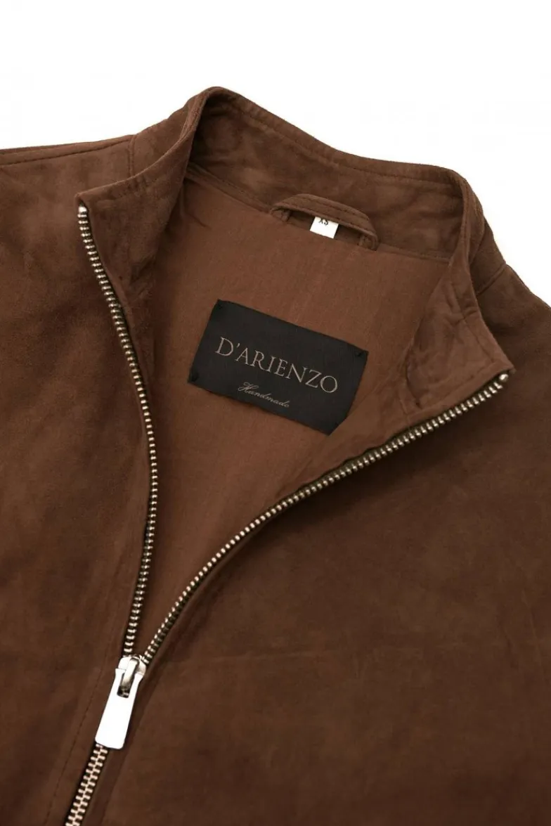 Donna D'Arienzo G154 - Bomber in pelle camoscio fango colletto coreana