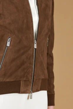 Donna D'Arienzo G154 - Bomber in pelle camoscio fango colletto coreana
