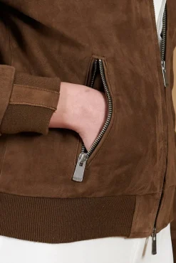 Donna D'Arienzo G154 - Bomber in pelle camoscio fango colletto coreana