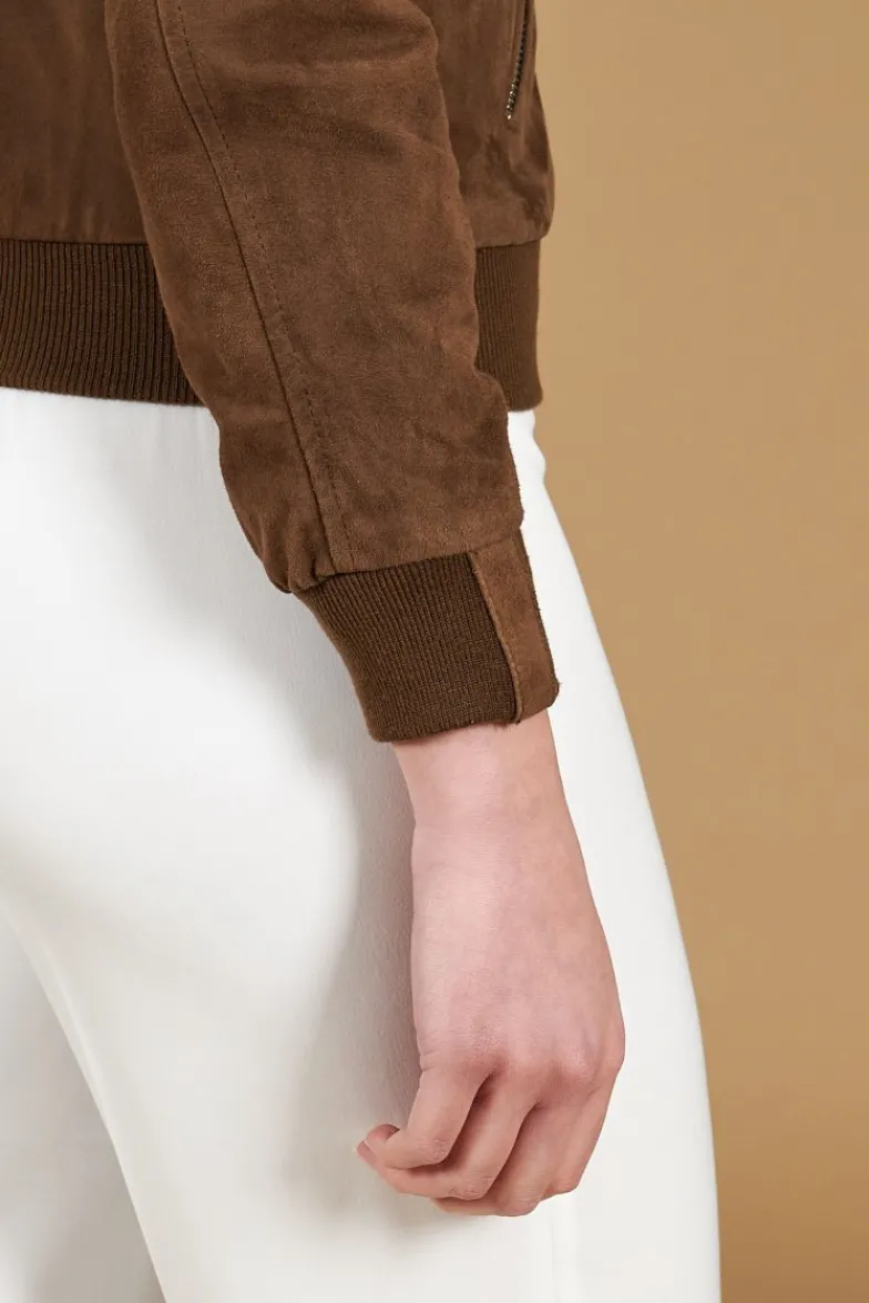 Donna D'Arienzo G154 - Bomber in pelle camoscio fango colletto coreana