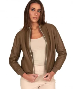 Donna D'Arienzo G154 - Bomber in pelle color fango effetto liscio