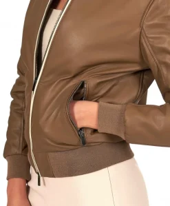Donna D'Arienzo G154 - Bomber in pelle color fango effetto liscio