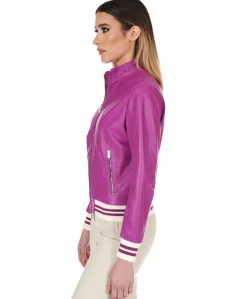 Donna D'Arienzo G154 - Bomber in pelle naturale glicine effetto liscio