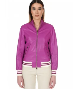 Donna D'Arienzo G154 - Bomber in pelle naturale glicine effetto liscio