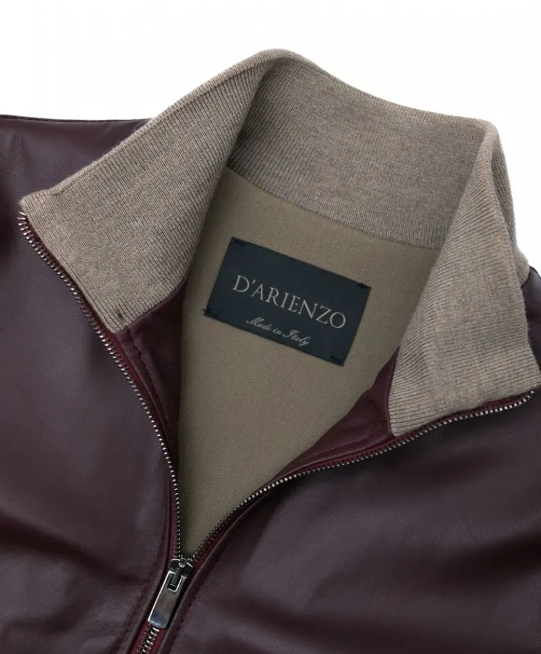 Donna D'Arienzo G155 - Bomber in pelle naturale bordeaux collo in lana merino