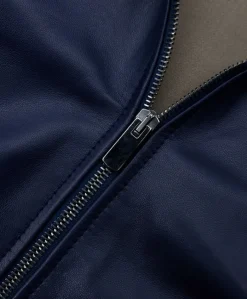 Donna D'Arienzo G155 - Bomber in pelle naturale blu collo in lana merino