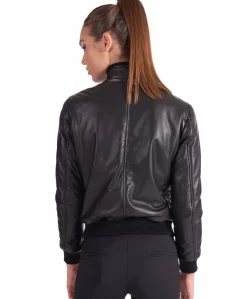 Donna D'Arienzo G154 - Bomber in pelle naturale nera effetto liscio collo coreana