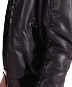 Donna D'Arienzo G154 - Bomber in pelle naturale nera effetto liscio collo coreana