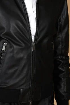 Donna D'Arienzo G155 - Bomber in pelle nera nappa effetto liscio