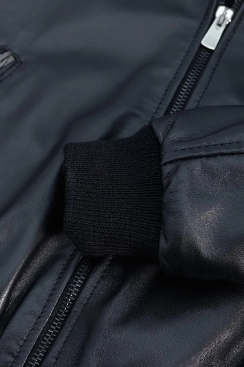 Donna D'Arienzo G155 - Bomber in pelle nera nappa effetto liscio