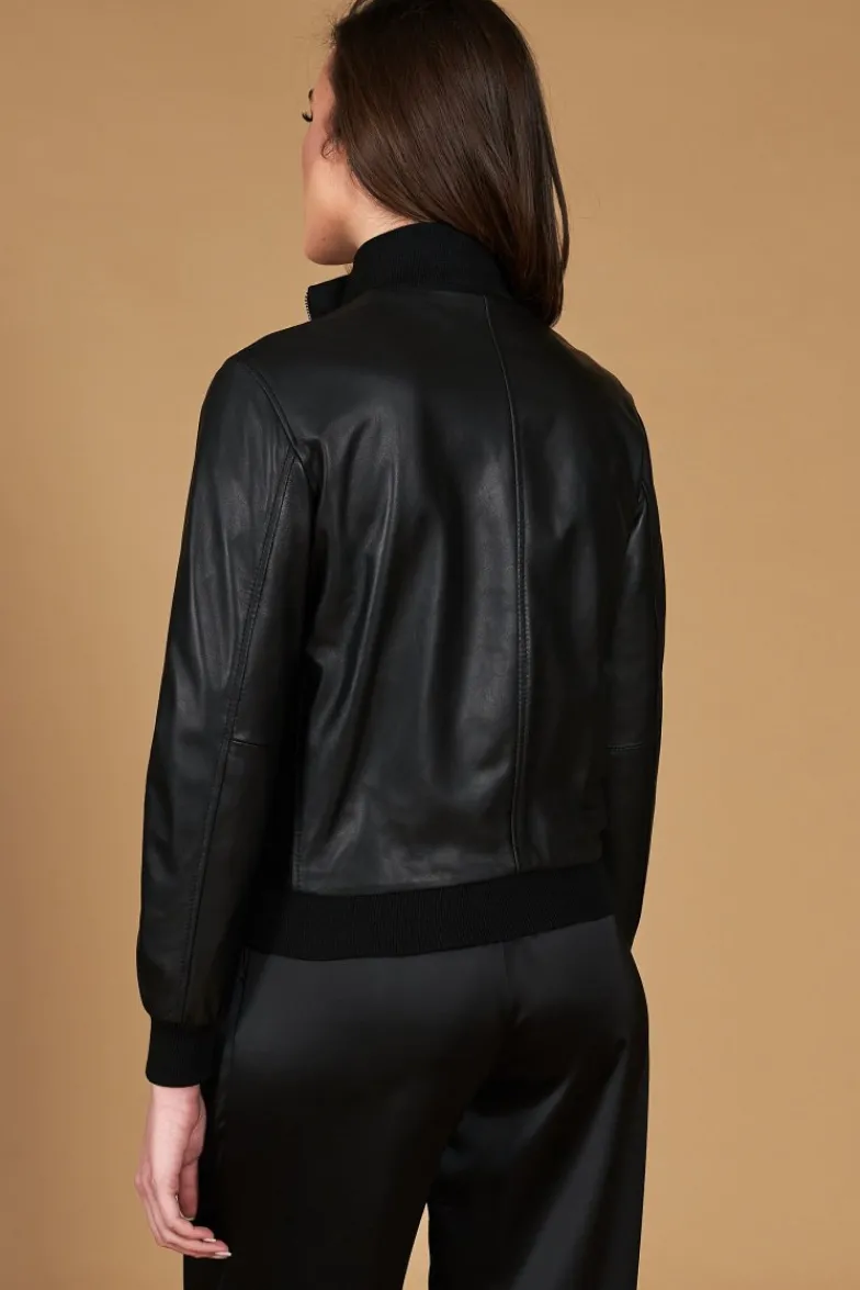 Donna D'Arienzo G155 - Bomber in pelle nera nappa effetto liscio