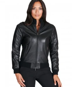 Donna D'Arienzo G155 - Bomber in pelle nera nappa effetto liscio
