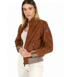Donna D'Arienzo G154 - Bomber in pelle scamosciata cuoio e lana merinos