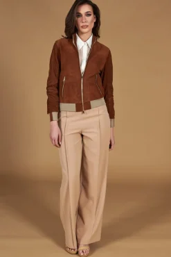 Donna D'Arienzo G154 - Bomber in pelle scamosciata cuoio e lana merinos