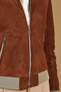 Donna D'Arienzo G154 - Bomber in pelle scamosciata cuoio e lana merinos
