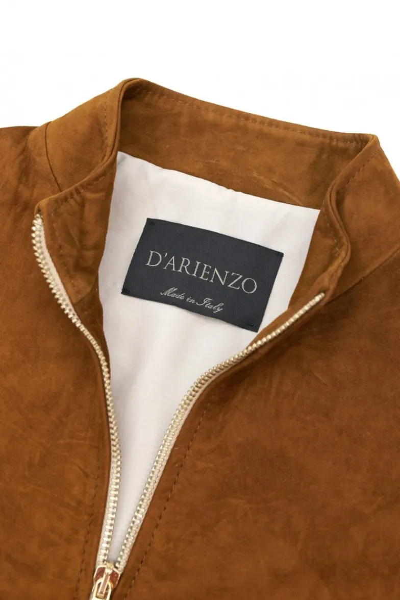Donna D'Arienzo G154 - Bomber in pelle scamosciata cuoio e lana merinos