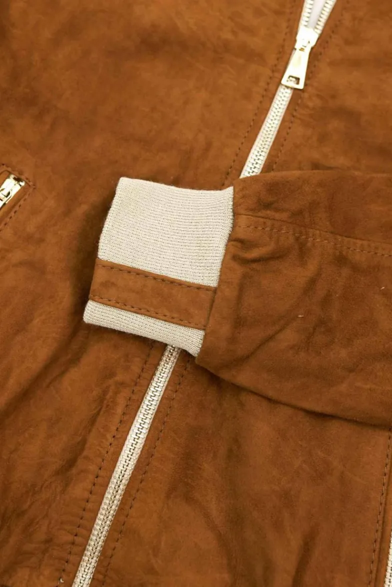 Donna D'Arienzo G154 - Bomber in pelle scamosciata cuoio e lana merinos