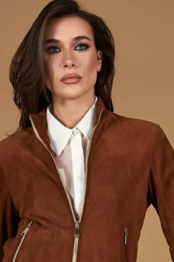 Donna D'Arienzo G154 - Bomber in pelle scamosciata cuoio e lana merinos