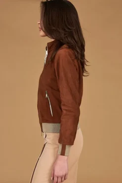Donna D'Arienzo G154 - Bomber in pelle scamosciata cuoio e lana merinos