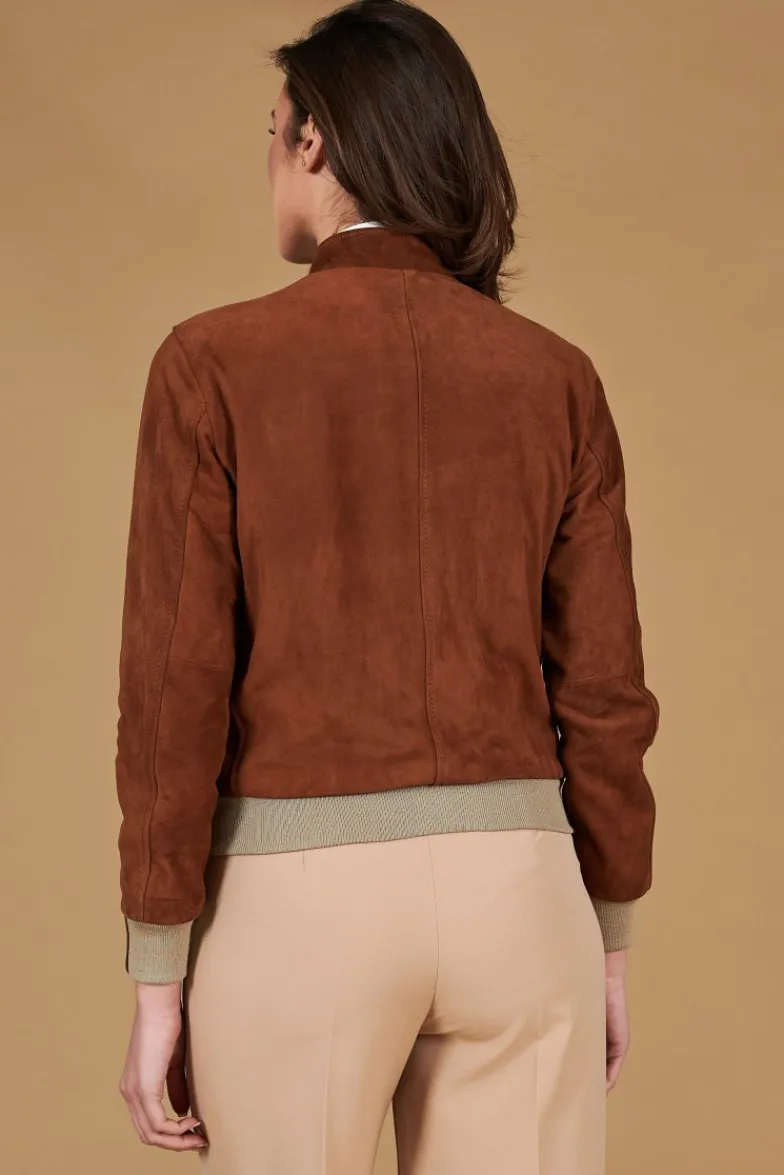 Donna D'Arienzo G154 - Bomber in pelle scamosciata cuoio e lana merinos