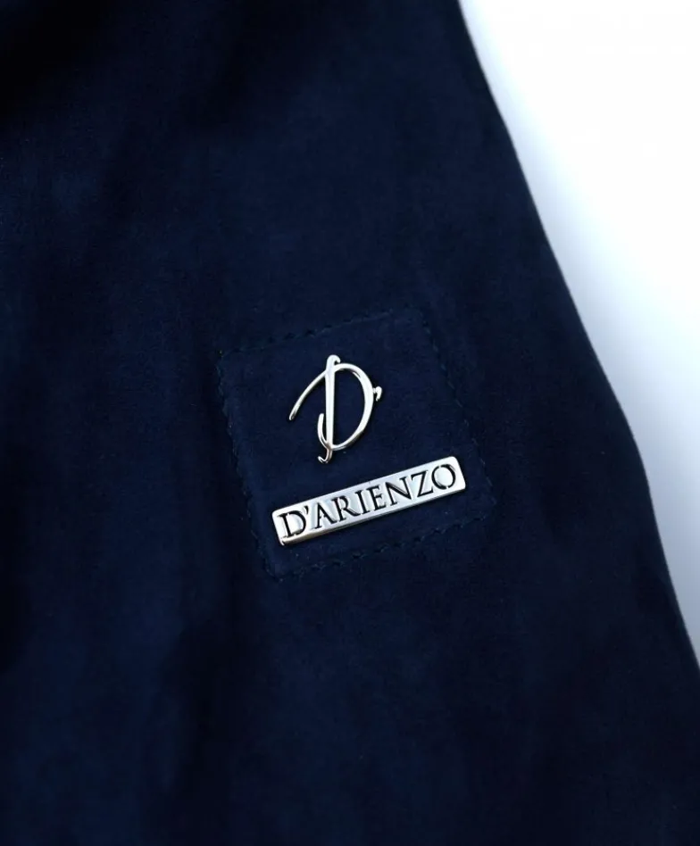 Donna D'Arienzo G155 - Bomber in pelle scamosciata blu collo in lana merino