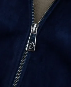 Donna D'Arienzo G155 - Bomber in pelle scamosciata blu collo in lana merino